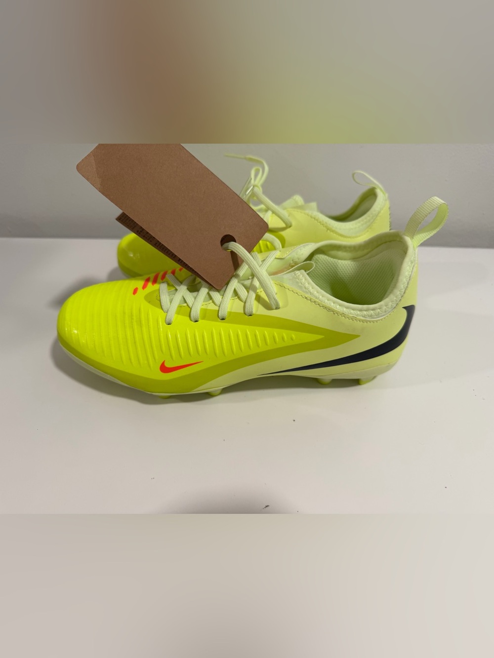 Nike Kids Neon Yellow Soccer Cleats with Red Accent size 5y